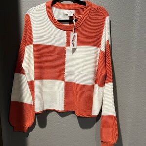 Jessica Simpson Orange and White Crew Neck Sweater